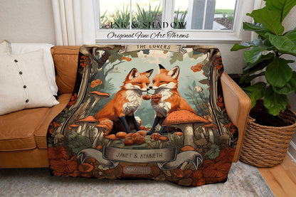 His and Hers Custom Couple Blanket | Woodland Wedding Gothic Fox Blanket Cute Couples Tapestry Personalized Mr & Mrs Anniversary Blanket Fox