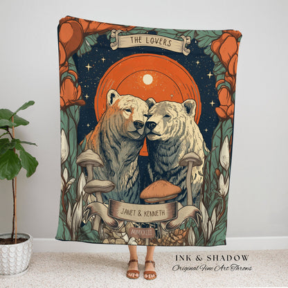 The Lovers Blanket Custom | Retro Wedding Custom Bear Couple Woven Throw Cute Bear Blanket Couples Anniversary Gift Wedding Throw Woodland |