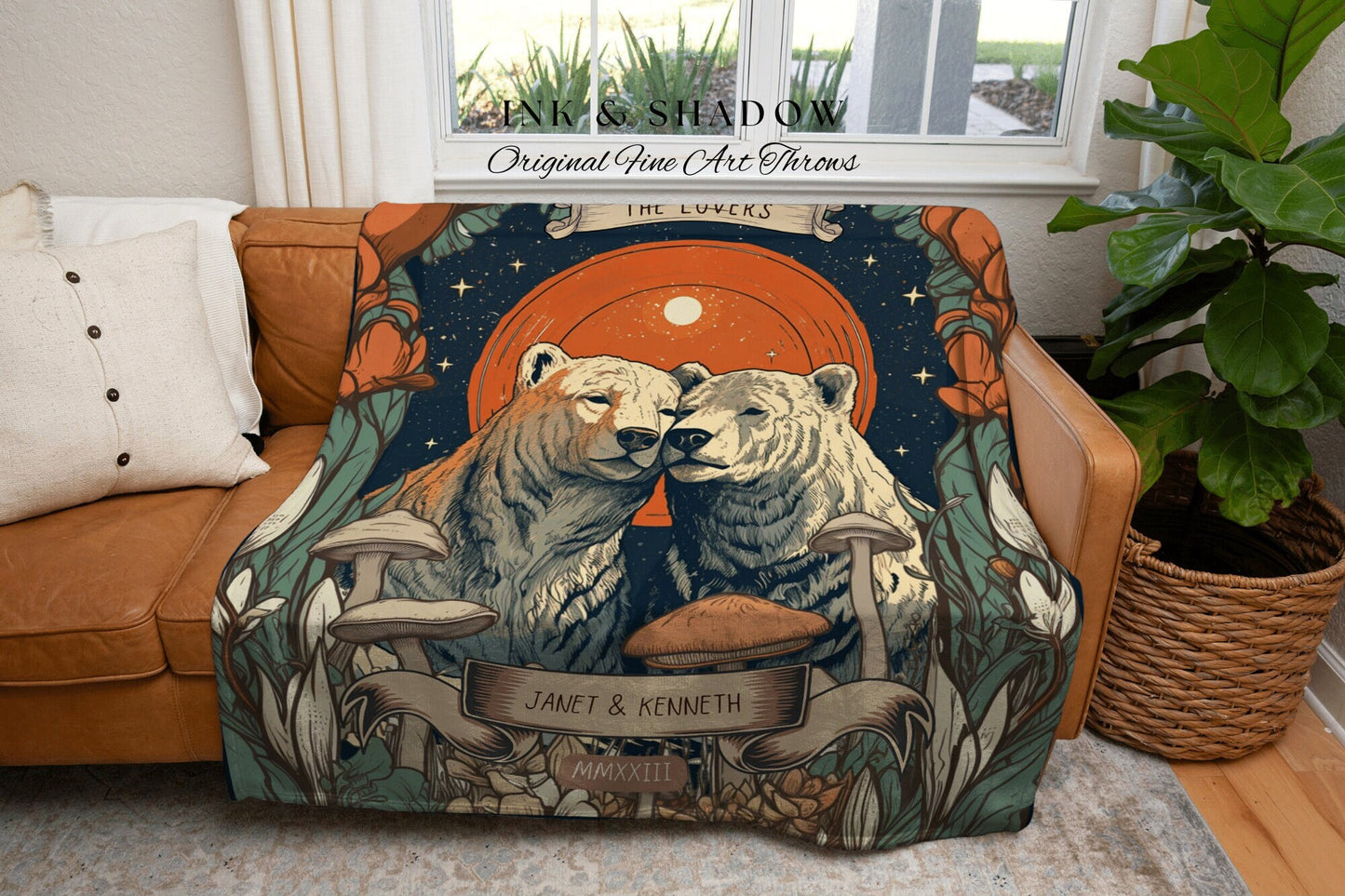 The Lovers Blanket Custom | Retro Wedding Custom Bear Couple Woven Throw Cute Bear Blanket Couples Anniversary Gift Wedding Throw Woodland |