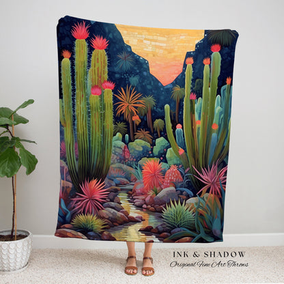 Cactus Blanket Whimsical | Dark Academia Home Decor Housewarming Gift Tapestry Aesthetic Blanket Dark Cottagecore Blanket Desert Decor Boho