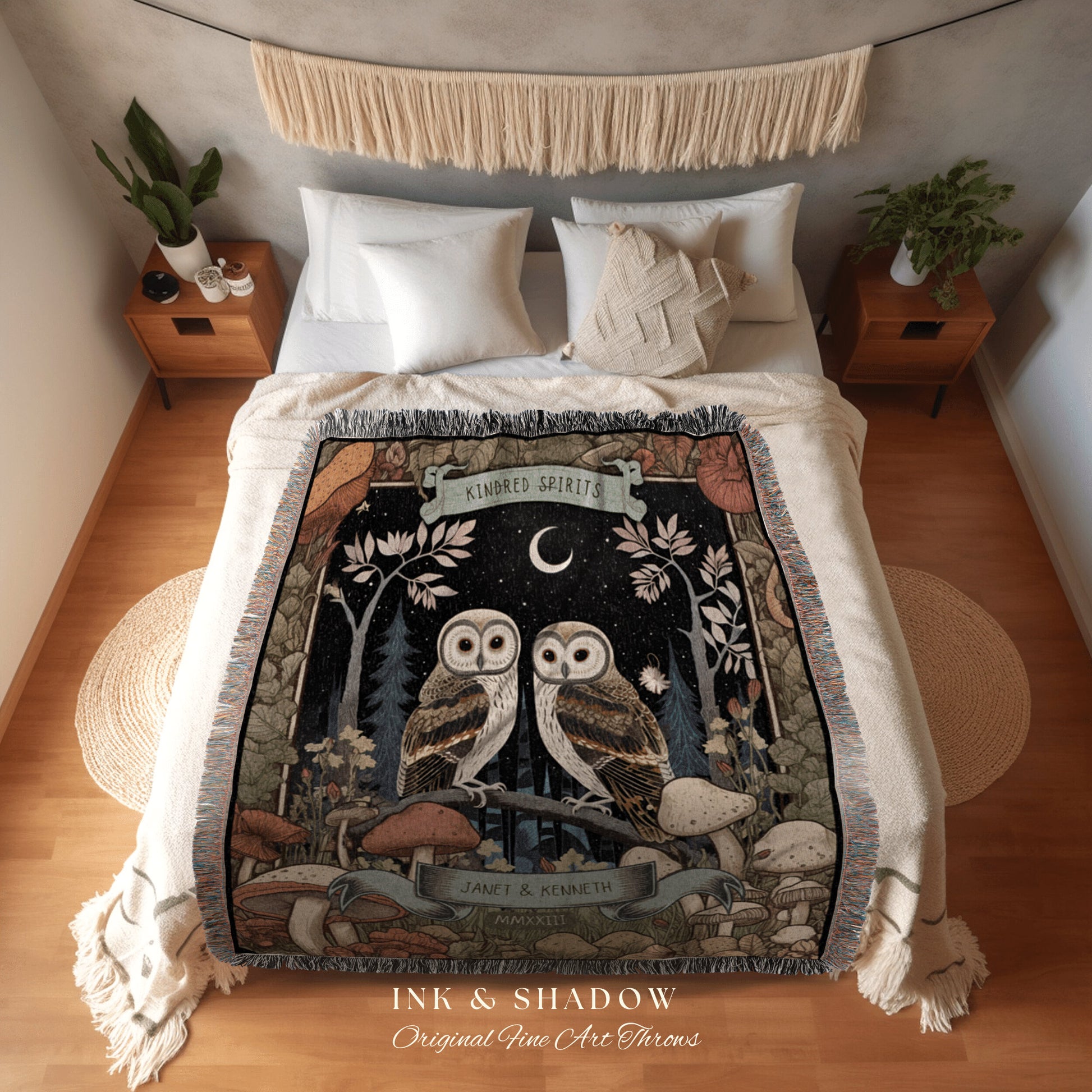 Bestie Blanket 'Kindred Spirits' Gift | BFF Gift Gothic Blanket Custom Gift for Best Friend Owl Blanket Cottagecore Woodland Throw Blanket |