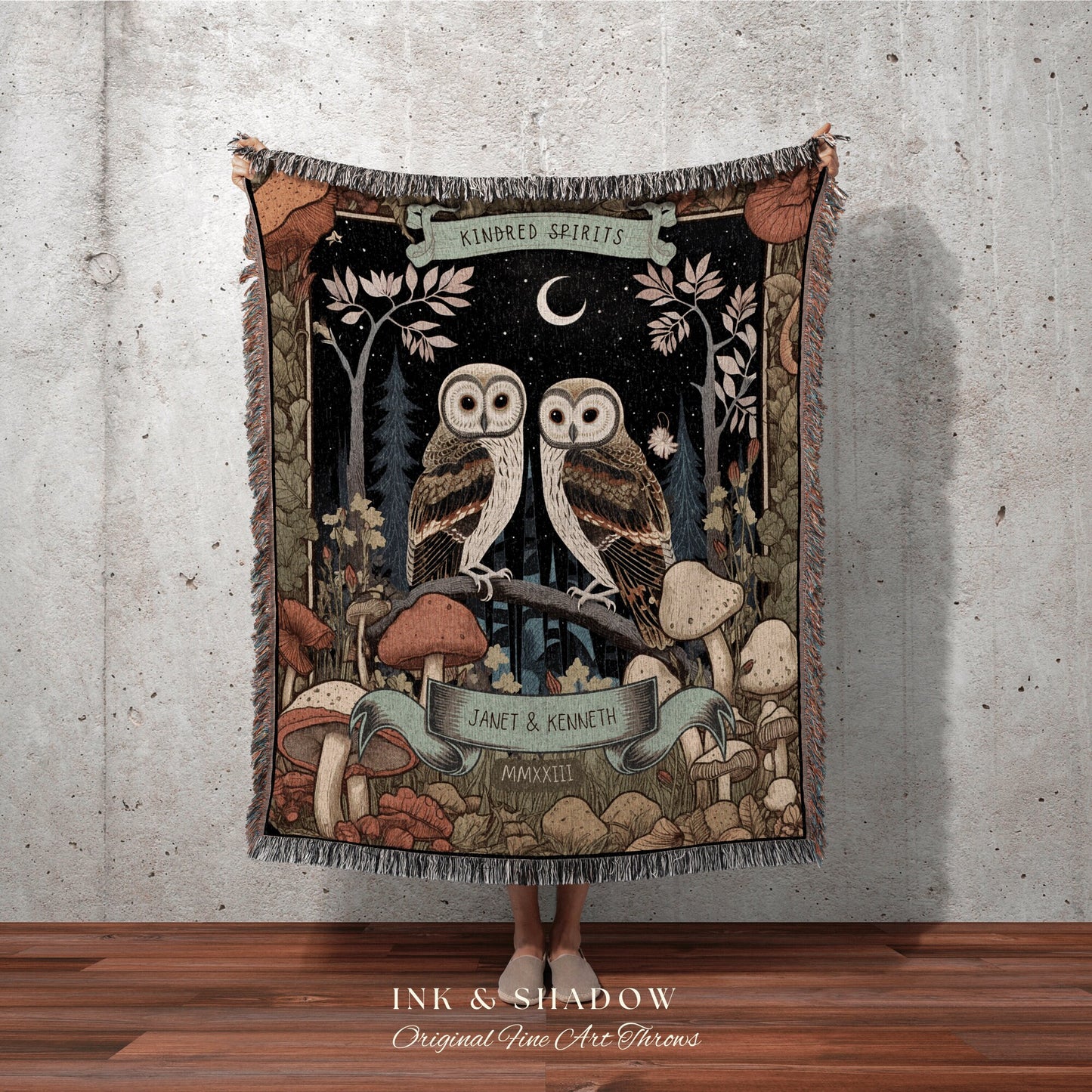 Bestie Blanket 'Kindred Spirits' Gift | BFF Gift Gothic Blanket Custom Gift for Best Friend Owl Blanket Cottagecore Woodland Throw Blanket |