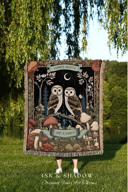 Bestie Blanket 'Kindred Spirits' Gift | BFF Gift Gothic Blanket Custom Gift for Best Friend Owl Blanket Cottagecore Woodland Throw Blanket |