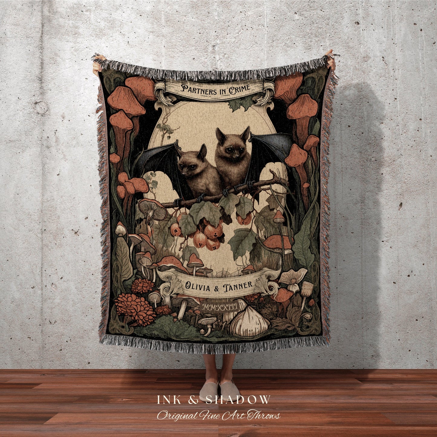 Personalized Couples Bat Blanket Anniversary Gift Gothic Wedding Custom Blanket Gift for Couples Gothic Bat Tapestry Dark Cottagecore Decor