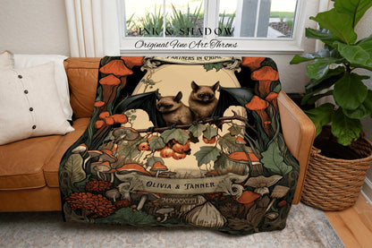 Gothic Bat Blanket Personalized | Couples Anniversary Gift Gothic Wedding Custom Blanket Gift for Goth Couples Bat Blanket Dark Cottagecore