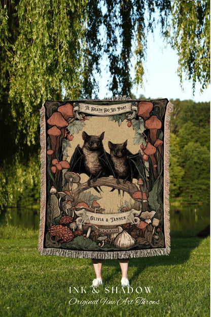 Bat Blanket Personalized Gift | Couples Gift Gothic Wedding Custom Blanket Woven Gift for Goth Couples Holiday Bat Blanket Dark Cottagecore