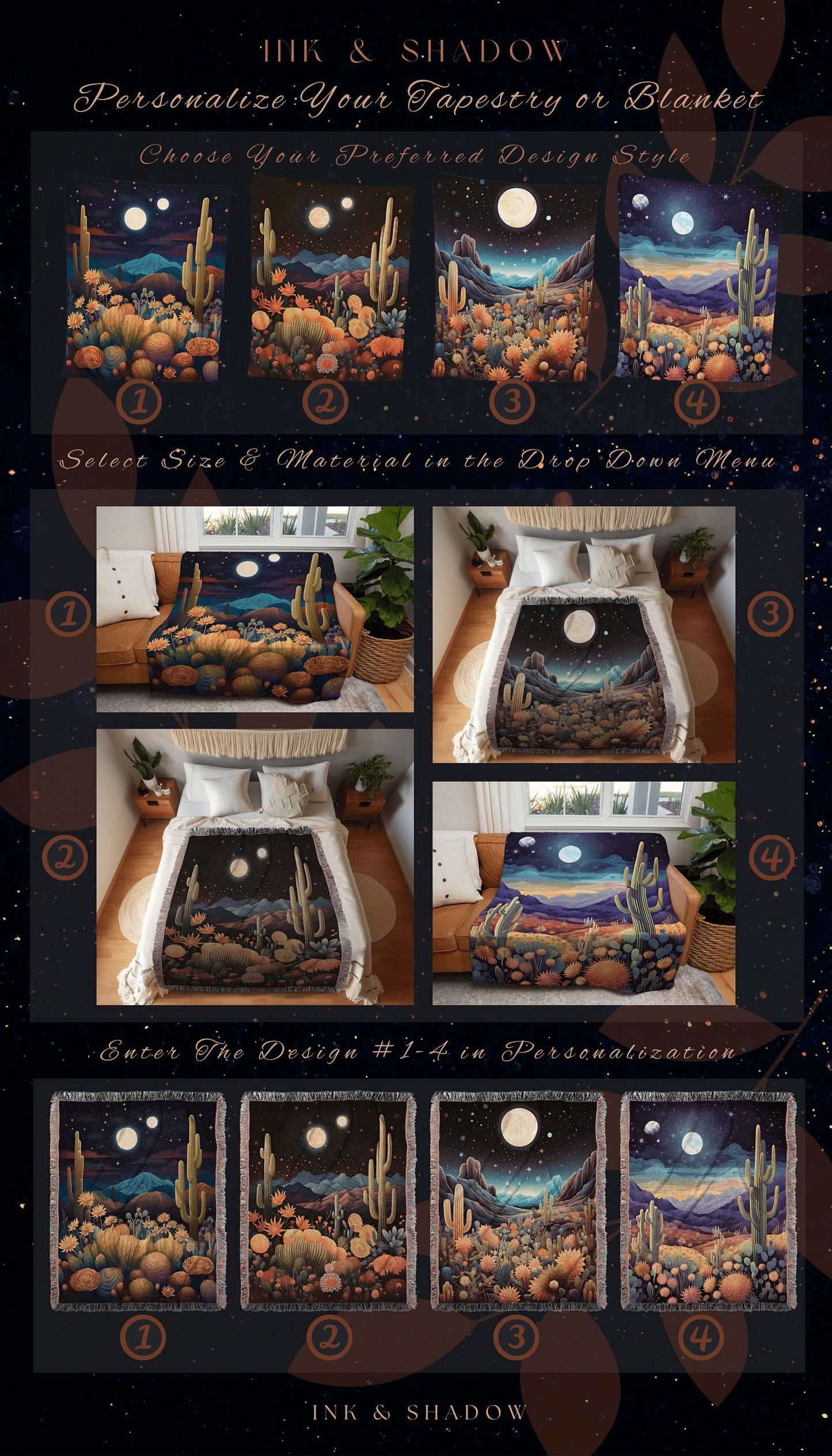 Vintage Desert Night Tapestry | Dark Academia Home Decor Housewarming Gift Tapestry Aesthetic Blanket Whimsigoth Art Blanket Eclectic Decor