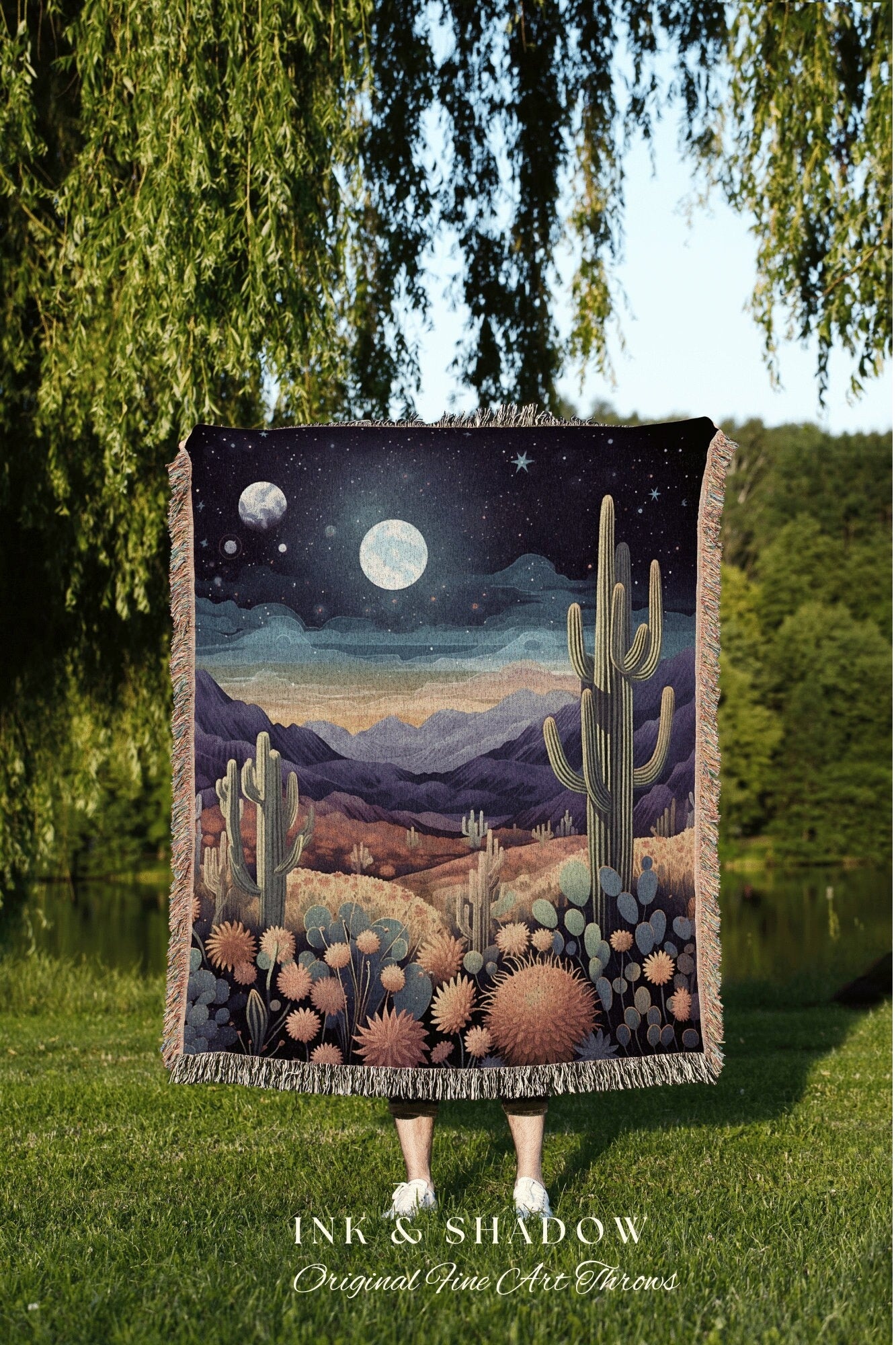 Vintage Desert Night Tapestry | Dark Academia Home Decor Housewarming Gift Tapestry Aesthetic Blanket Whimsigoth Art Blanket Eclectic Decor