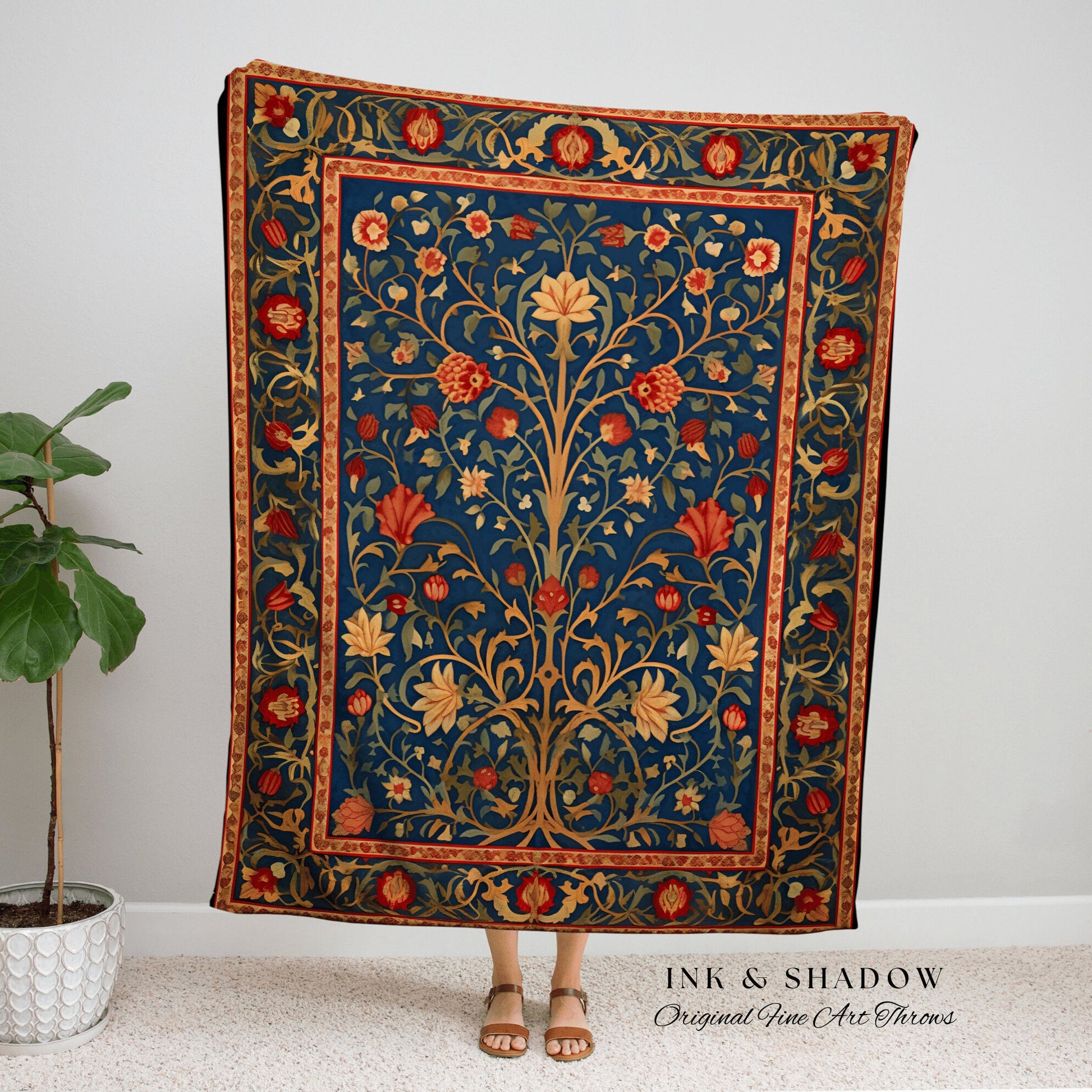 Nature Inspired Woven Tapestry | Vintage Crowcore Decor Blanket Woven Tapestry William Morris Art Woodland Gothic Art Cottagecore Aesthetic