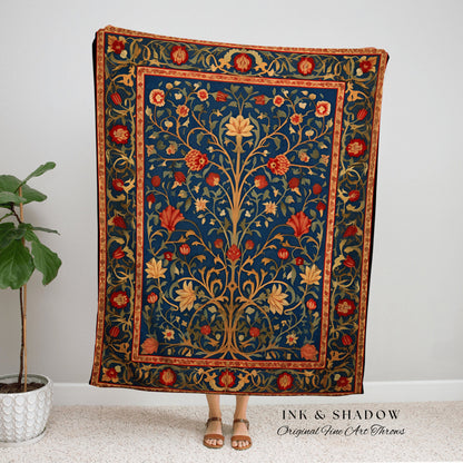 Nature Inspired Woven Tapestry | Vintage Crowcore Decor Blanket Woven Tapestry William Morris Art Woodland Gothic Art Cottagecore Aesthetic