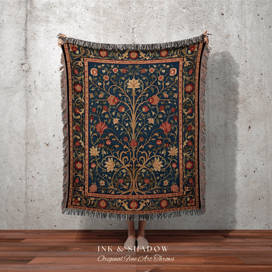 Nature Inspired Woven Tapestry | Vintage Crowcore Decor Blanket Woven Tapestry William Morris Art Woodland Gothic Art Cottagecore Aesthetic