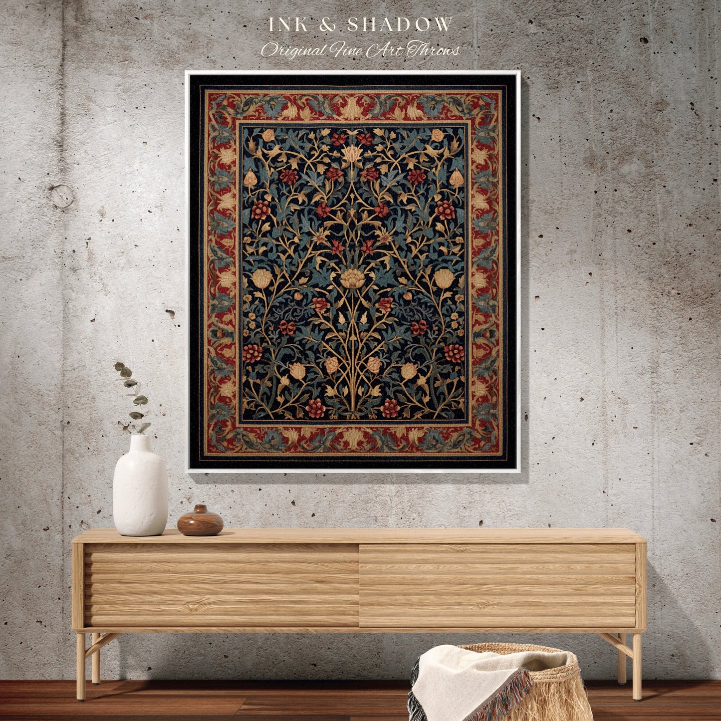 Nature Inspired Woven Tapestry | Vintage Crowcore Decor Blanket Woven Tapestry William Morris Art Woodland Gothic Art Cottagecore Aesthetic