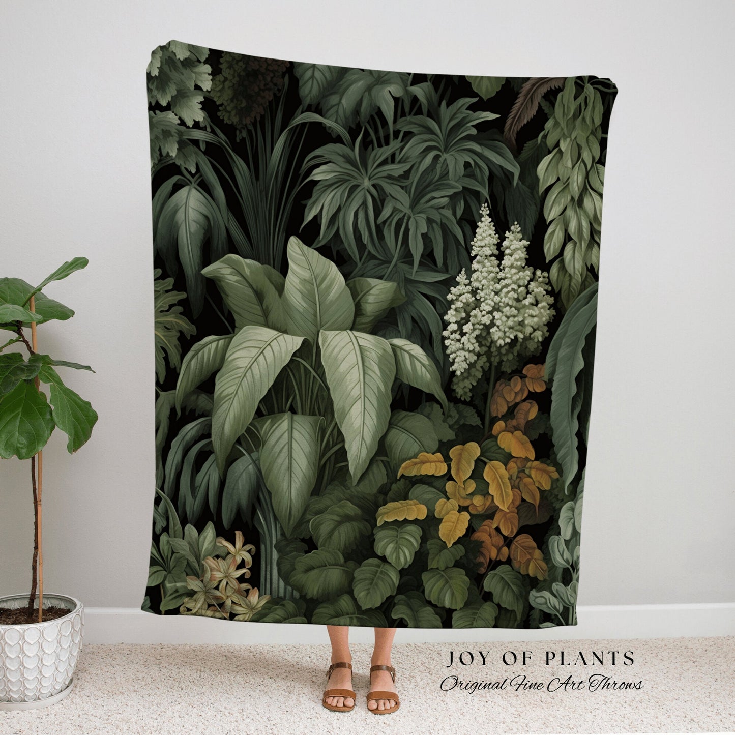 Vintage Dark Greenery Tapestry | Woven Cotton Throw Blanket Dark Cottagecore Decor Blanket Forest Tapestry Goblincore Bedroom Forest Green