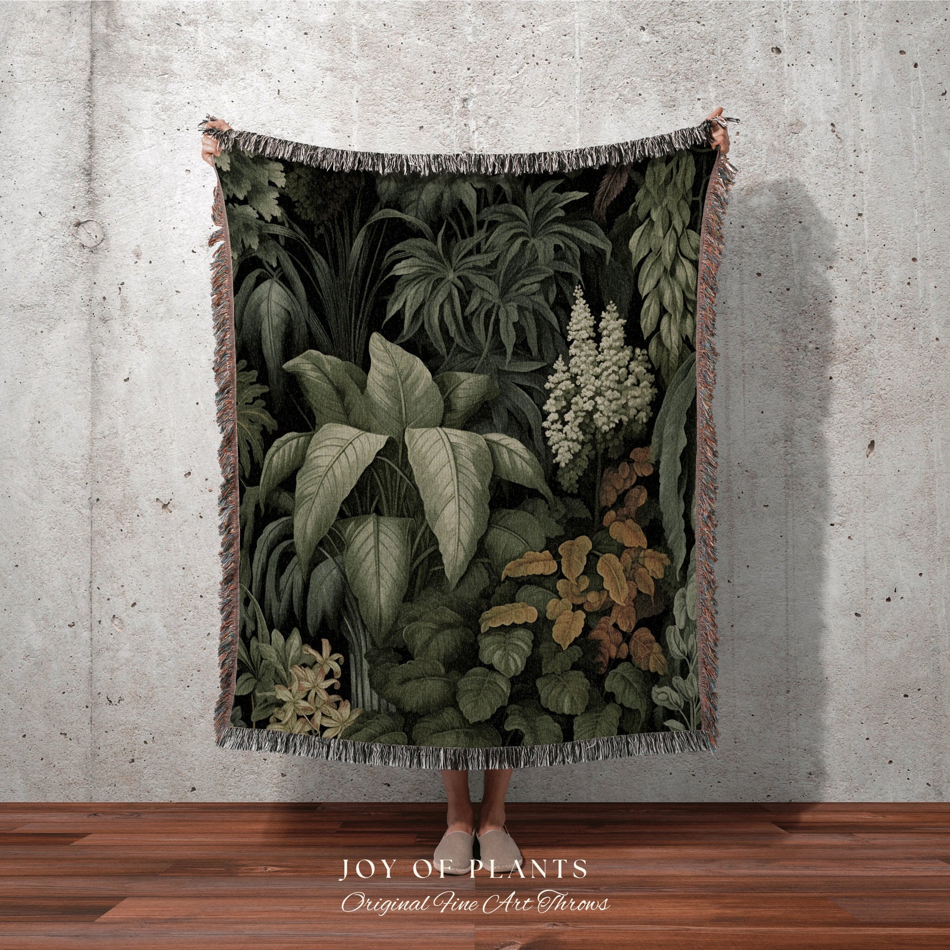 Vintage Dark Greenery Tapestry | Woven Cotton Throw Blanket Dark Cottagecore Decor Blanket Forest Tapestry Goblincore Bedroom Forest Green