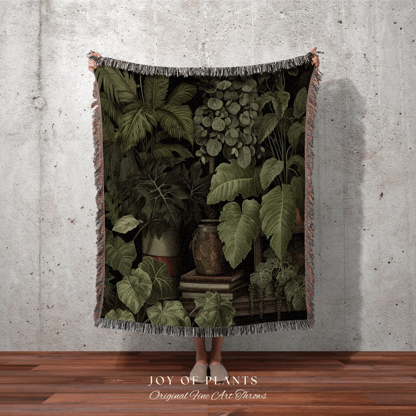 Moody Botanical Jungle Tapestry | Woven Cotton Throw Blanket Dark Cottagecore Decor Blanket Forest Tapestry Goblincore Bedroom Plant Lover |