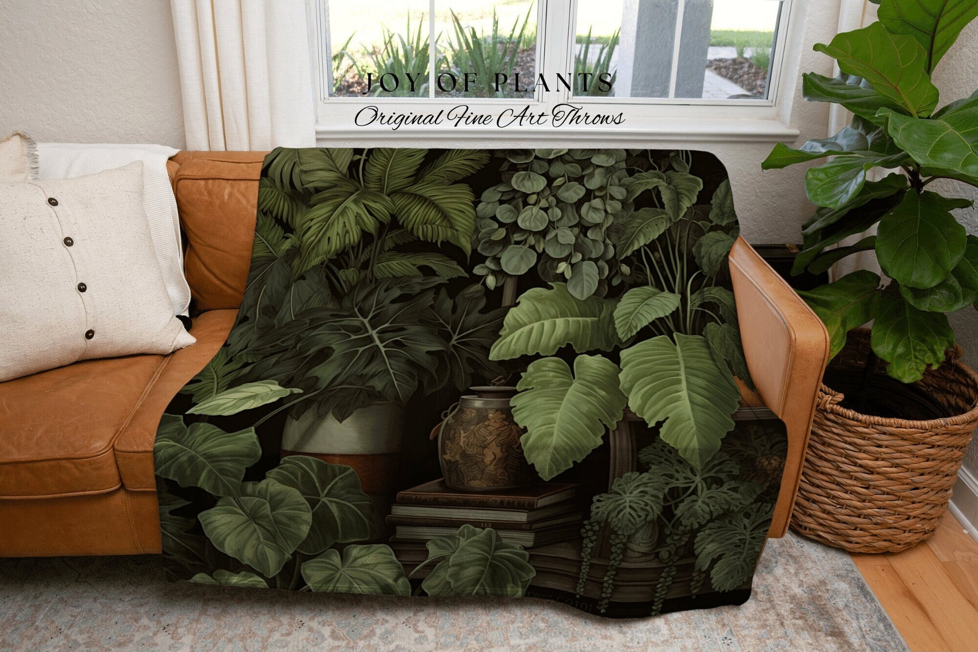 Moody Botanical Jungle Tapestry | Woven Cotton Throw Blanket Dark Cottagecore Decor Blanket Forest Tapestry Goblincore Bedroom Plant Lover |