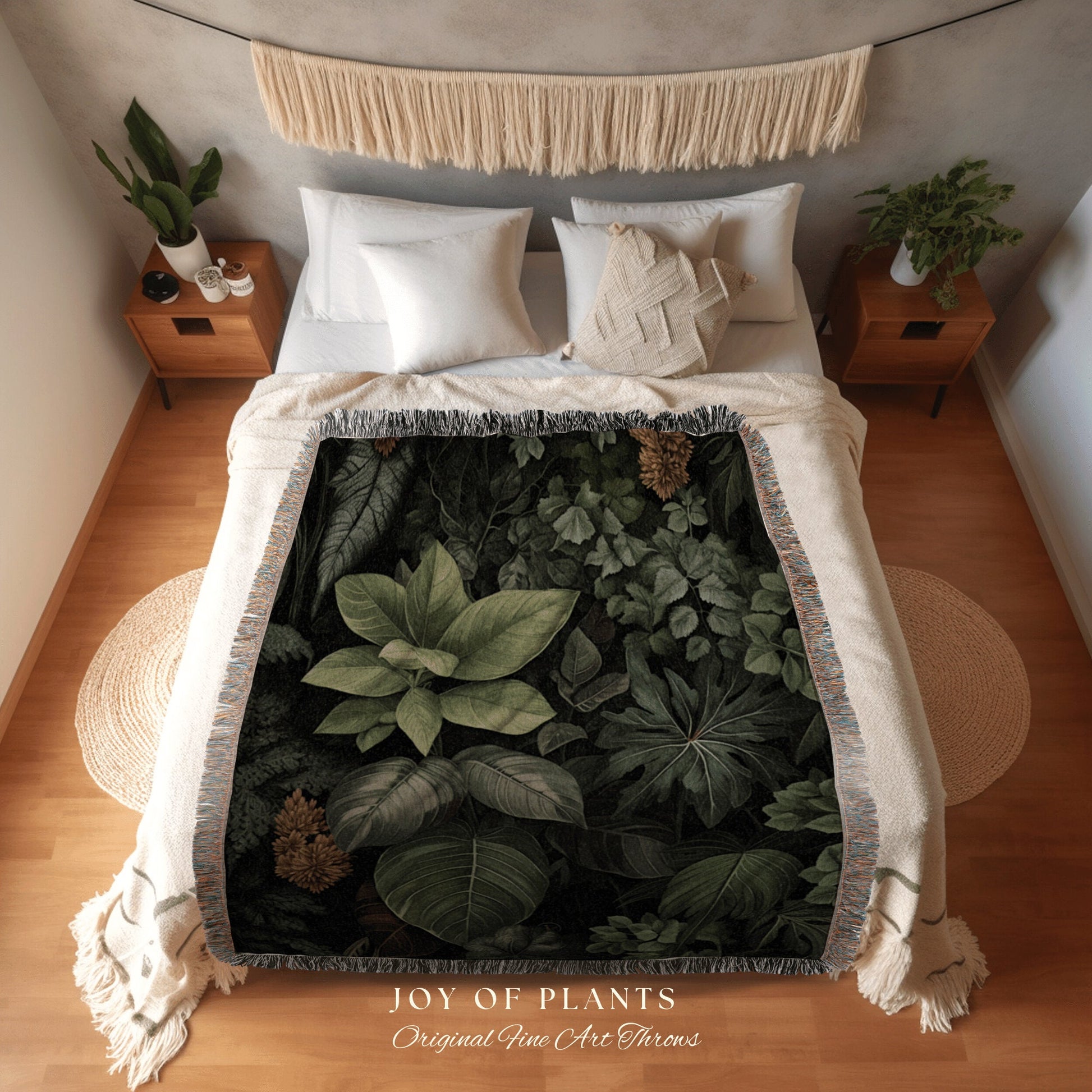 Moody Botanicals Vintage Tapestry | Woven Cotton Throw Blanket Dark Cottagecore Decor Blanket Forest Tapestry Goblincore Bedroom Plant Lover