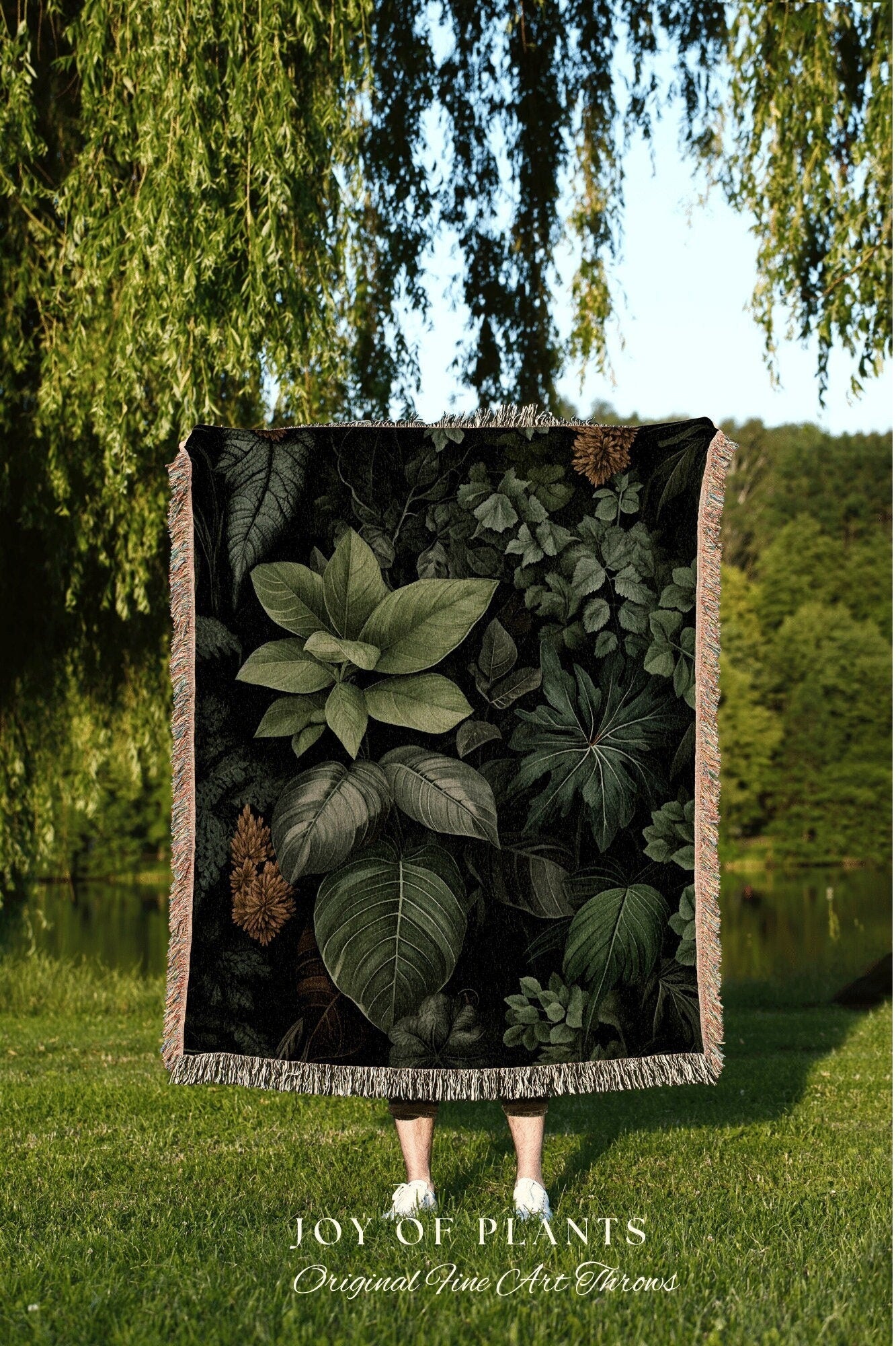 Moody Botanicals Vintage Tapestry | Woven Cotton Throw Blanket Dark Cottagecore Decor Blanket Forest Tapestry Goblincore Bedroom Plant Lover