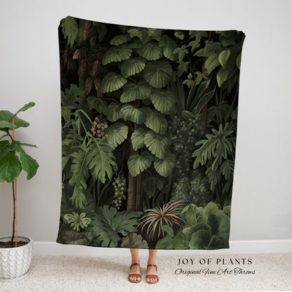 Dark Botanical Tapestry Woven | Woven Cotton Throw Blanket Dark Cottagecore Decor Blanket Forest Tapestry Goblincore Bedroom Forest Green |