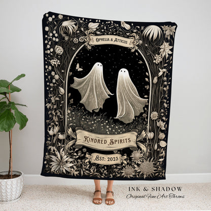 Ghostly Couple Anniversary Blanket | Personalized Wedding Blanket Spooky Halloween Tapestry Woven Ghost Gift for Goths Dark Academia Decore