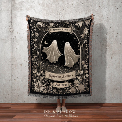 Ghostly Couple Anniversary Blanket | Personalized Wedding Blanket Spooky Halloween Tapestry Woven Ghost Gift for Goths Dark Academia Decore