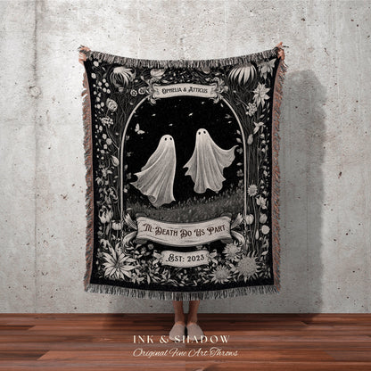 Custom Dating Anniversary Blanket Dark Academia Woven Cotton 2nd Anniversary Gift Personalized Wedding Tapestry Woven Ghost Couple Blanket