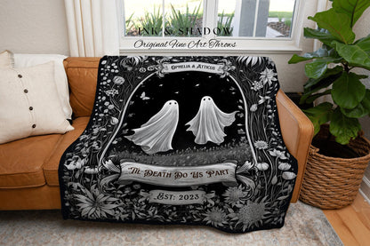 Custom Dating Anniversary Blanket Dark Academia Woven Cotton 2nd Anniversary Gift Personalized Wedding Tapestry Woven Ghost Couple Blanket