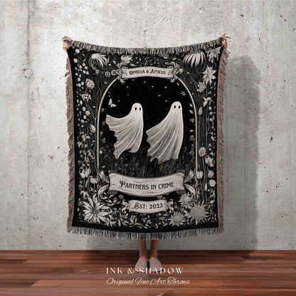 Goth Couple Ghost Throw Blanket | Personalized Wedding Blanket Dark Cottagegoth Tapestry Ghost Custom Mr & Mrs Anniversary Meaningful Gift |