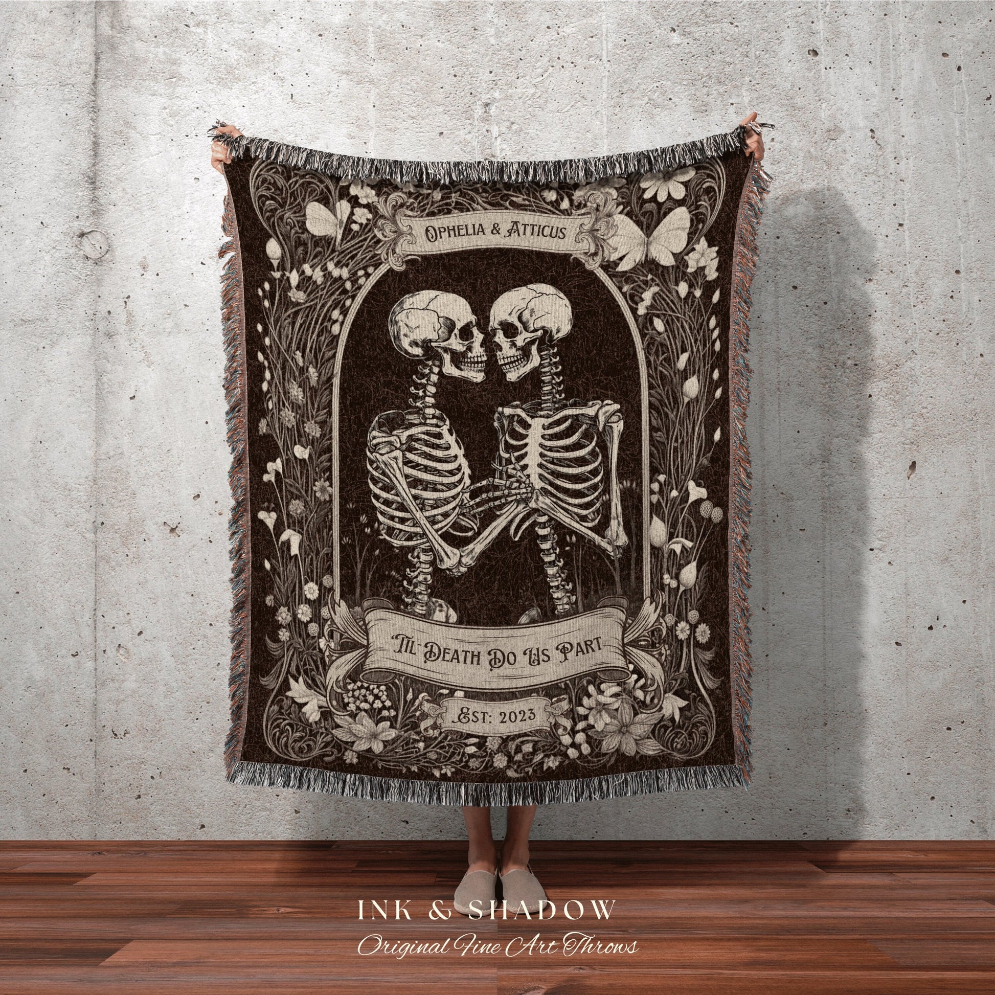 Victorian Gothic Skeleton Couple | Personalized Wedding Anniversary Blanket Spooky Gift for Goths Custom Ghost Gift Mr & Mrs Anniversary |