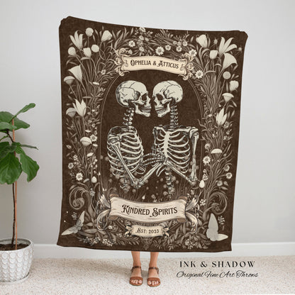 Kindred Spirits Skeleton Couple Custom | Personalized Best Friend Blanket Halloween Gift for Goths Custom Ghost Custom Bestie Blanket Spooky