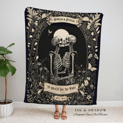 Whimsigoth Skeleton Couple Custom | Personalized Wedding Anniversary Blanket Spooky Gift for Goths Custom Ghost Gift Mr & Mrs Anniversary |