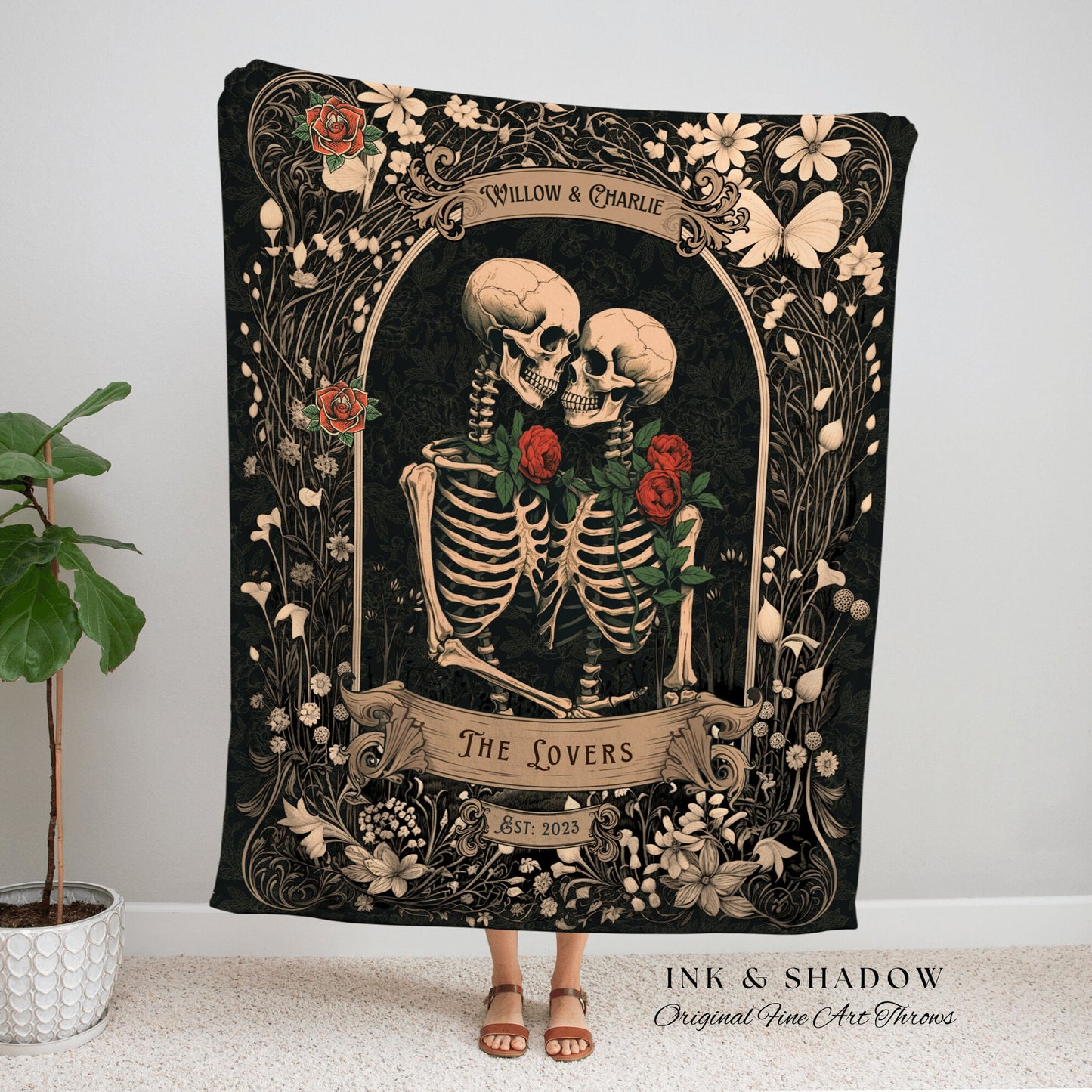 Tarot Blanket 'The Lovers' Custom | Personalized Wedding Anniversary Blanket Spooky Gift for Goths Custom Ghost Gift Mr & Mrs Anniversary |