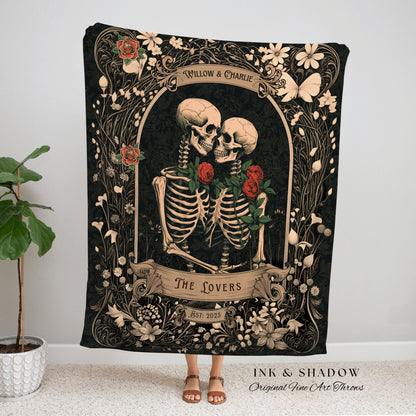 Tarot Blanket 'The Lovers' Custom | Personalized Wedding Anniversary Blanket Spooky Gift for Goths Custom Ghost Gift Mr & Mrs Anniversary |