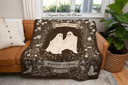 Spooky Ghost Couples Blanket | Personalized Wedding Blanket Spooky Halloween Tapestry Woven Ghost Gift for Goths Custom Anniversary Blanket