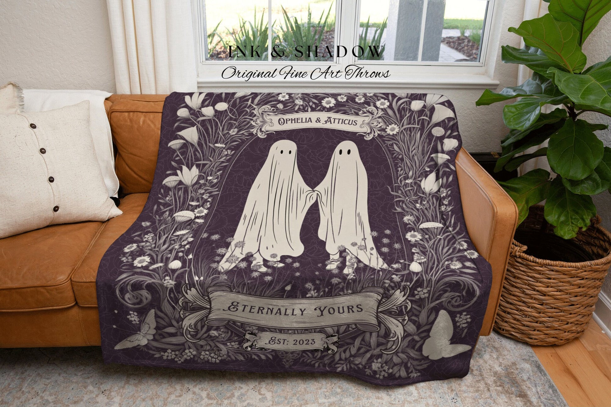 Vintage Ghost Blanket 'Eternally Yours' | Personalized Ghost Tapestry Cottagecore Wedding Tapestry Custom Dating Anniversary Blanket Woven