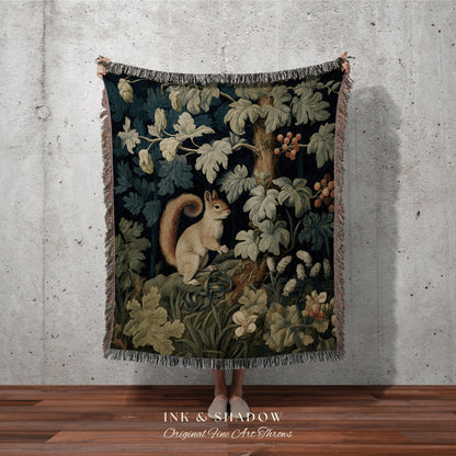 Floral Gothic Blanket Vintage | Cottagecore Folk Art Blanket Woven Tapestry William Morris Throw Dark Woodland Gothic Aesthetic Bedding Boho