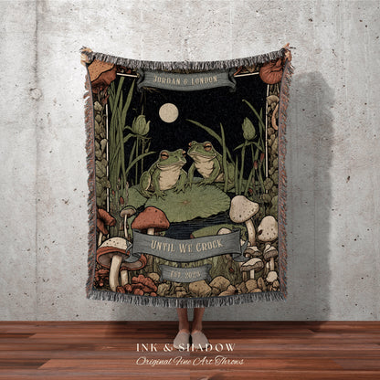 Toad Couple Blanket Personalized | Anniversary Gift Tapestry Woven Throw Vintage Frog and Toad Goblincore Blanket Woodland Wedding Gift Boho