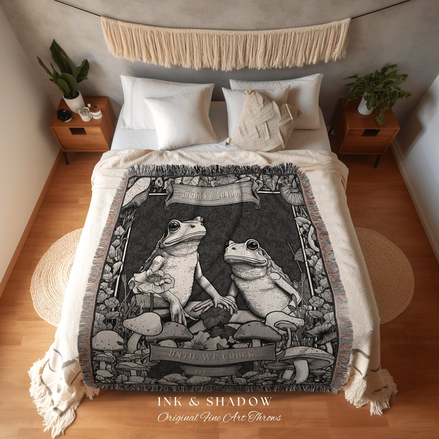 Frog & Toad Personalized Blanket | Anniversary Gift Tapestry Woven Throw Vintage Frog and Toad Goblincore Blanket Woodland Wedding Gift |