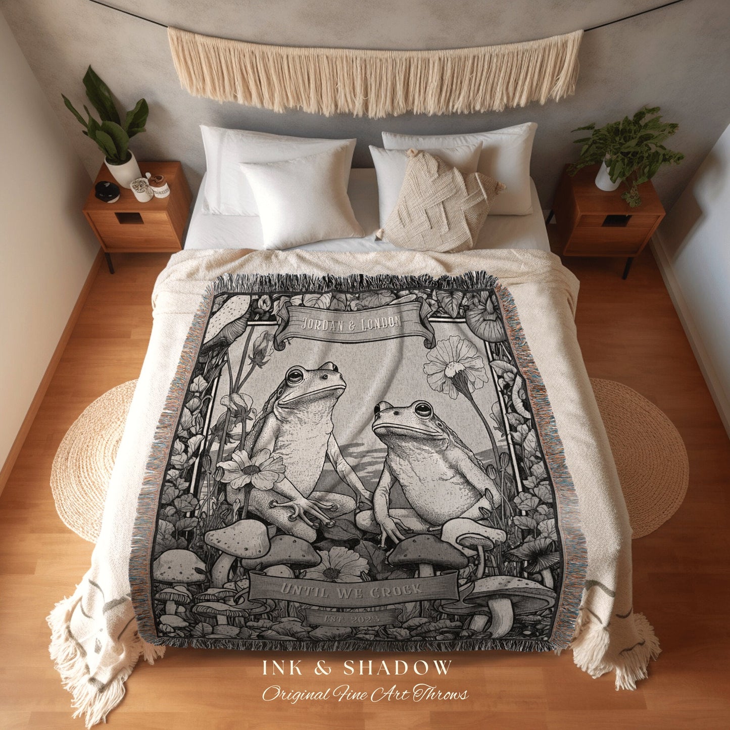 Bestie Custom Frog Blanket | 'Until we Croak' Funny Tapestry Woven Throw Vintage Frog & Toad BFF Blanket Woodland Custom Bestie Gift Custom