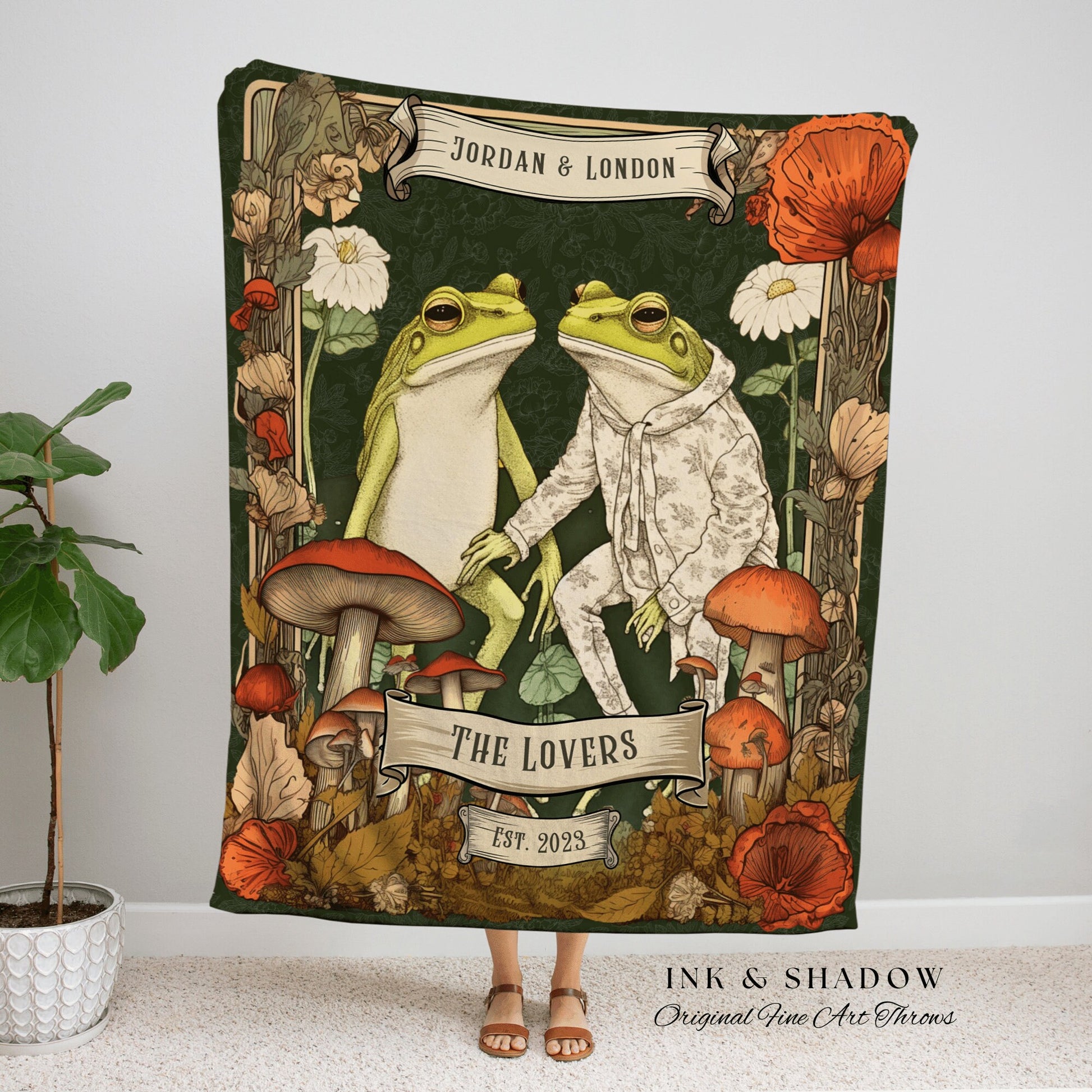 Retro Frog Blanket Personalized | Anniversary Gift Tapestry Woven Throw Vintage Frog & Toad Goblincore Blanket Wedding Gift Cottagecore Gift