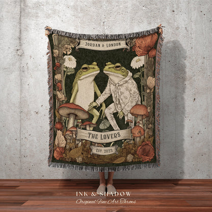 Retro Frog Blanket Personalized | Anniversary Gift Tapestry Woven Throw Vintage Frog & Toad Goblincore Blanket Wedding Gift Cottagecore Gift