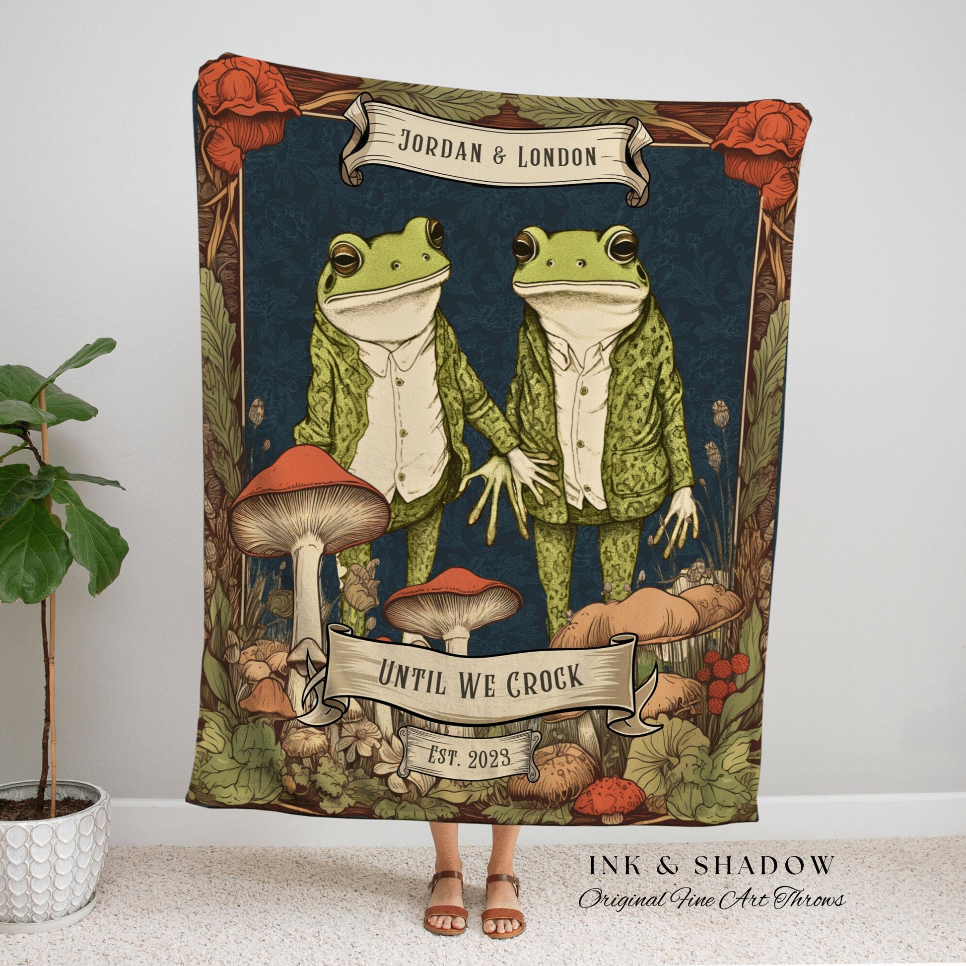 Goblincore Frog and Toad Blanket | Anniversary Gift Tapestry Woven Throw Vintage Frog & Toad Goblincore Blanket Custom Wedding Gift Custom |