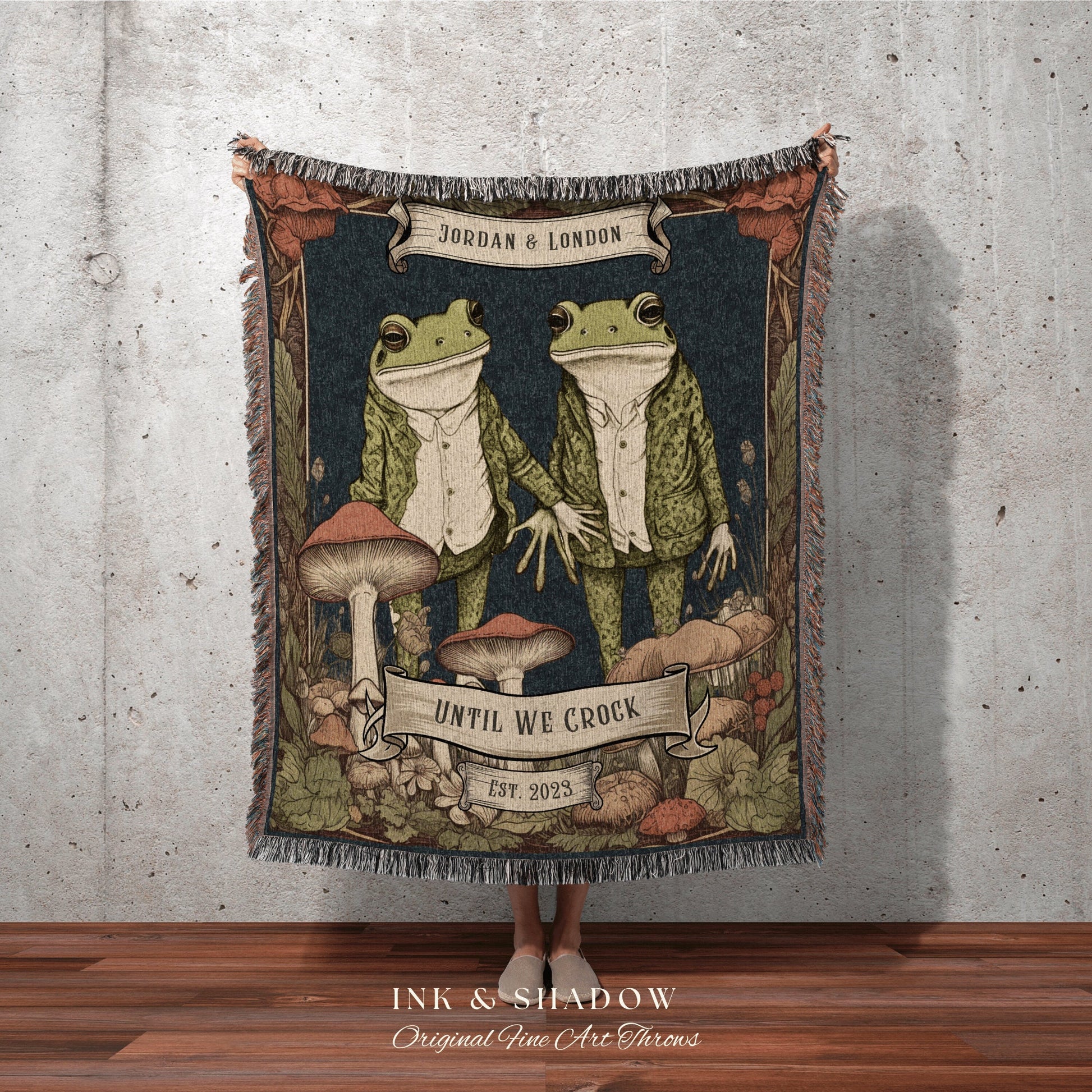 Goblincore Frog and Toad Blanket | Anniversary Gift Tapestry Woven Throw Vintage Frog & Toad Goblincore Blanket Custom Wedding Gift Custom |