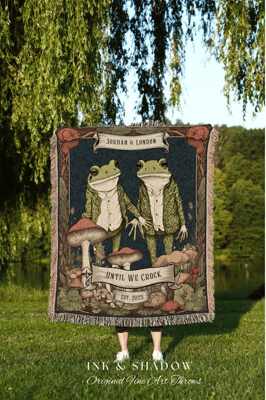 Goblincore Frog and Toad Blanket | Anniversary Gift Tapestry Woven Throw Vintage Frog & Toad Goblincore Blanket Custom Wedding Gift Custom |