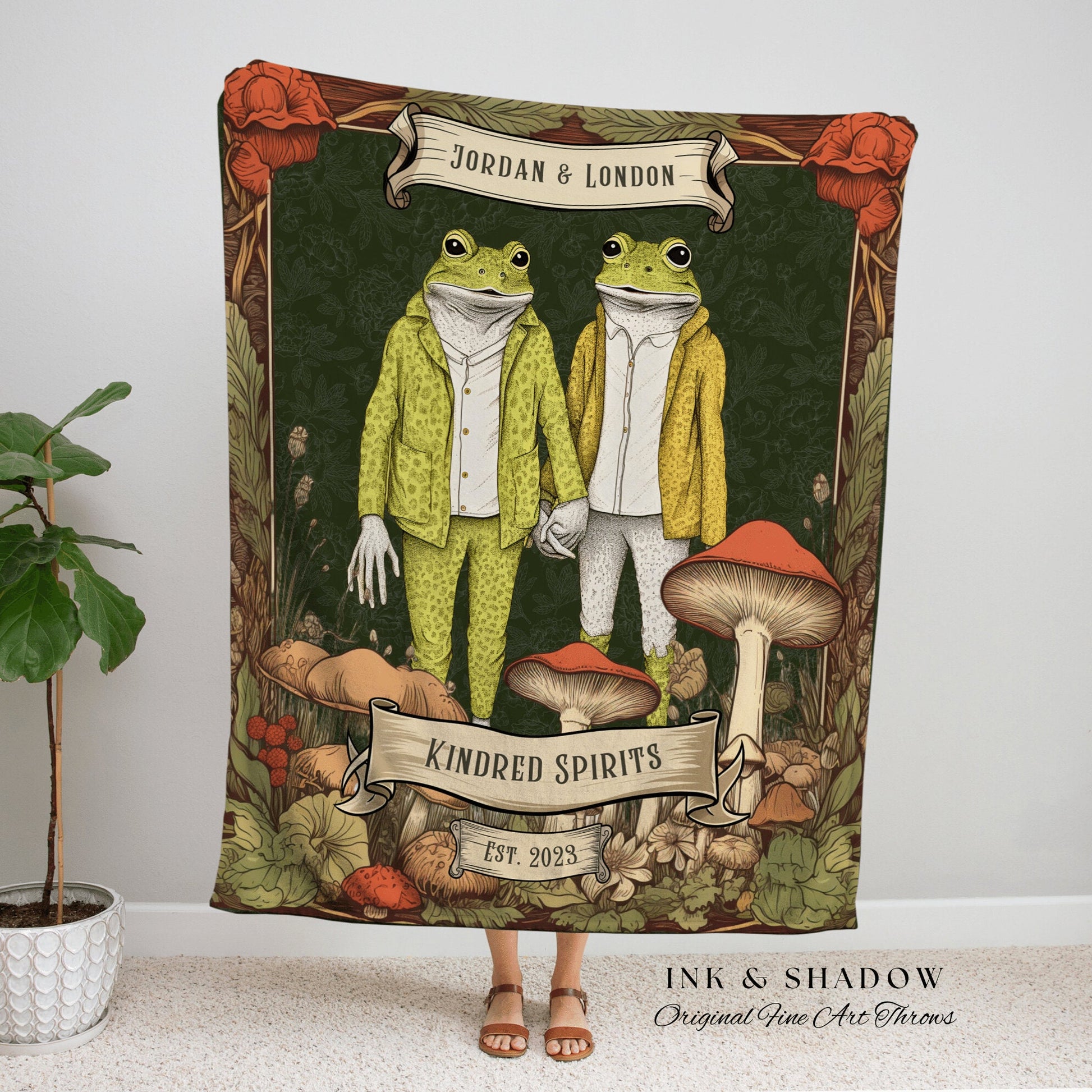 Vintage Frog Aesthetic Blanket | Custom Anniversary Gift Tapestry Woven Throw Vintage Frog & Toad Goblincore Blanket Custom Wedding Gift |