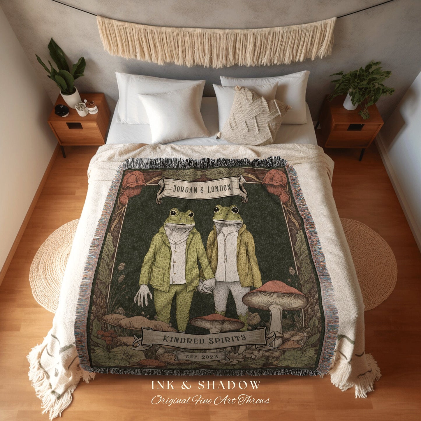 Vintage Frog Aesthetic Blanket | Custom Anniversary Gift Tapestry Woven Throw Vintage Frog & Toad Goblincore Blanket Custom Wedding Gift |