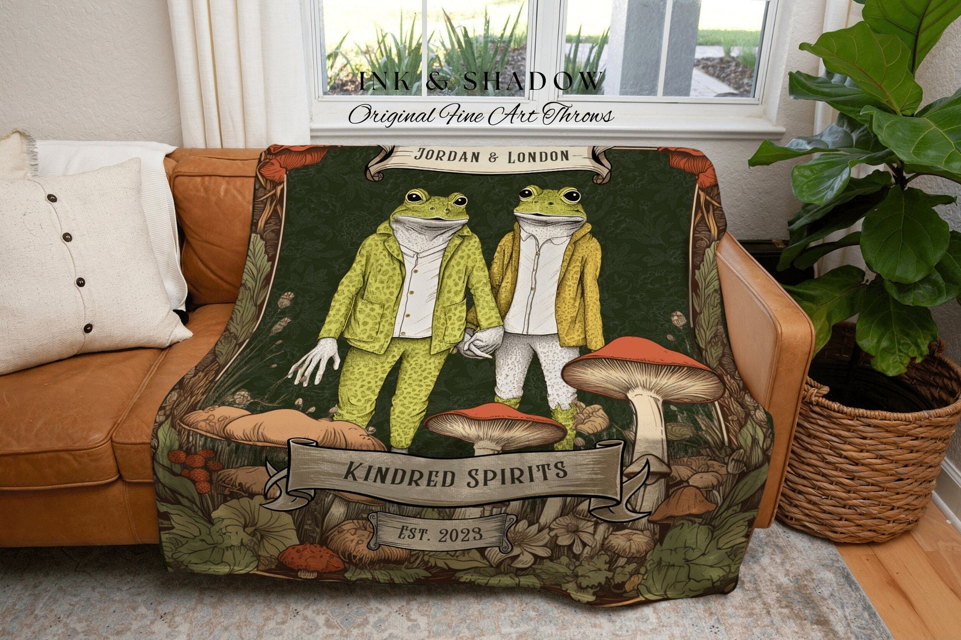 Vintage Frog Aesthetic Blanket | Custom Anniversary Gift Tapestry Woven Throw Vintage Frog & Toad Goblincore Blanket Custom Wedding Gift |