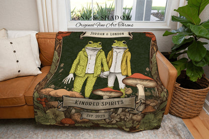 Vintage Frog Aesthetic Blanket | Custom Anniversary Gift Tapestry Woven Throw Vintage Frog & Toad Goblincore Blanket Custom Wedding Gift |