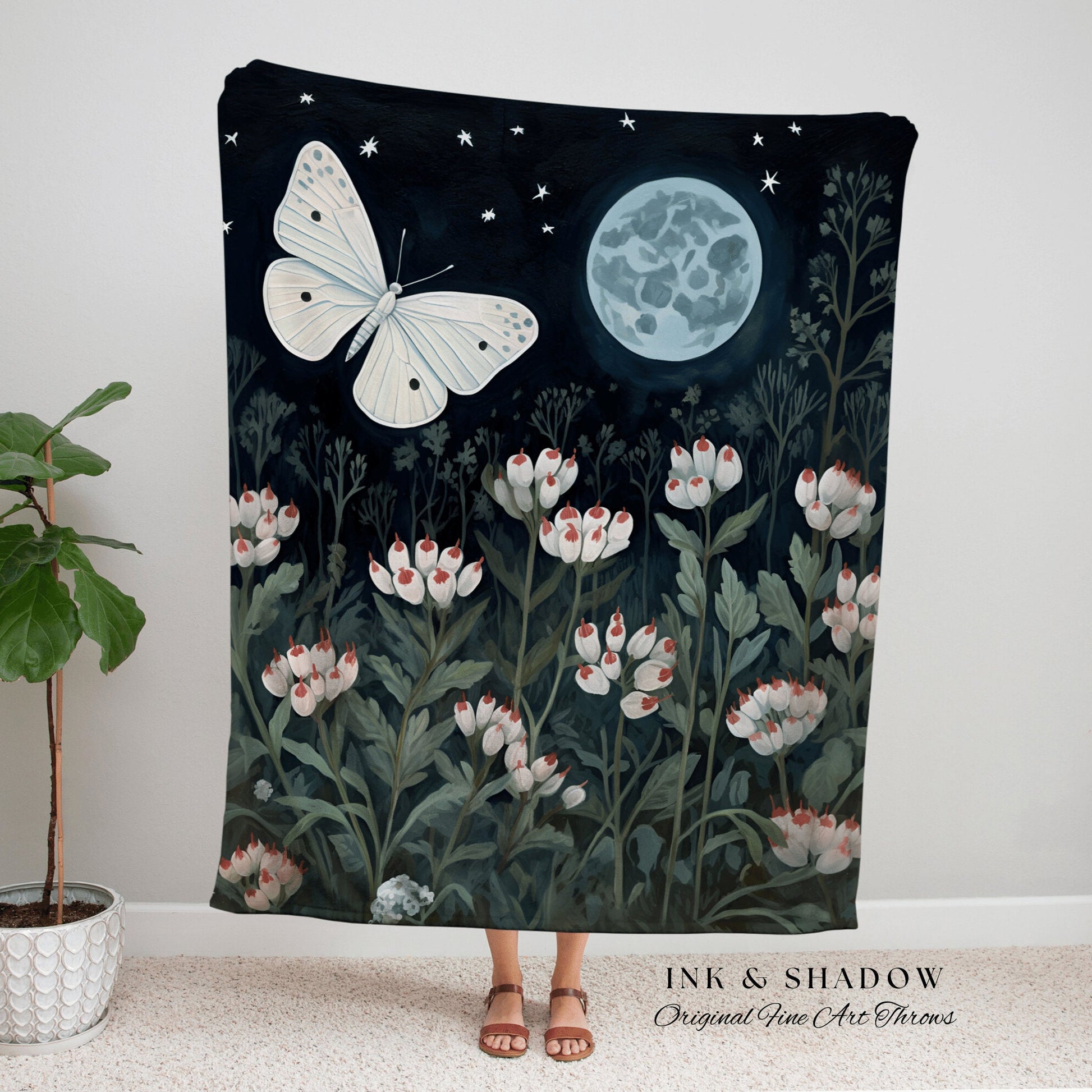 Moonlit Moth Tapestry Woven | Witchy Aesthetic Room Decor Gothic Wall Art Whimsigoth Room Decor Occult Art Butterfly Moon Decor Ethereal |