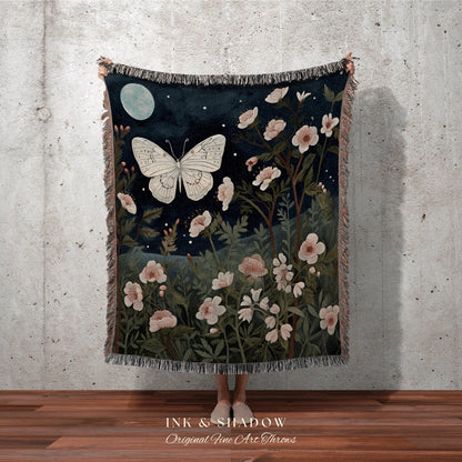 Mystic Moth Blanket Celestial | Witchy Aesthetic Room Decor Gothic Wall Art Whimsigoth Room Decor Occult Art Butterfly Moon Decor Ethereal |